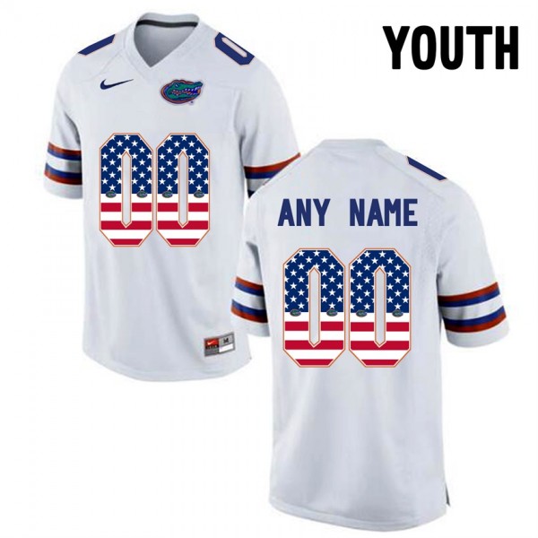 Youth Florida Gators 00 White Limited US Flag Custom Football Jersey Custom Florida Gators Jersey